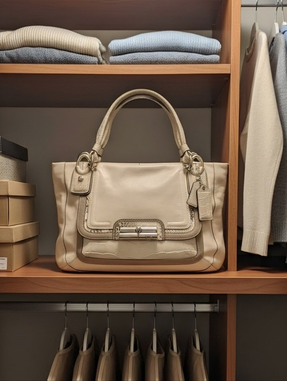 COACH Kristen East West Spectator Ivory Leather Tote